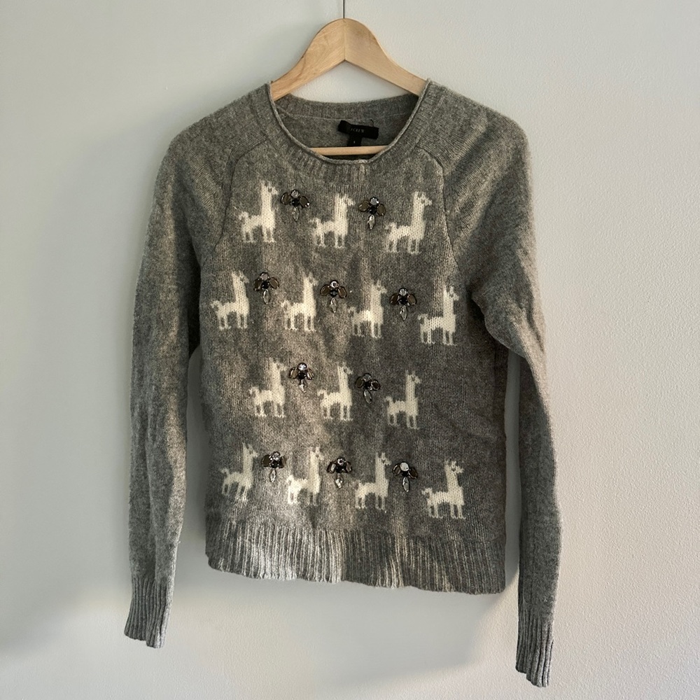J crew llama crewneck sweater w embellishment size small